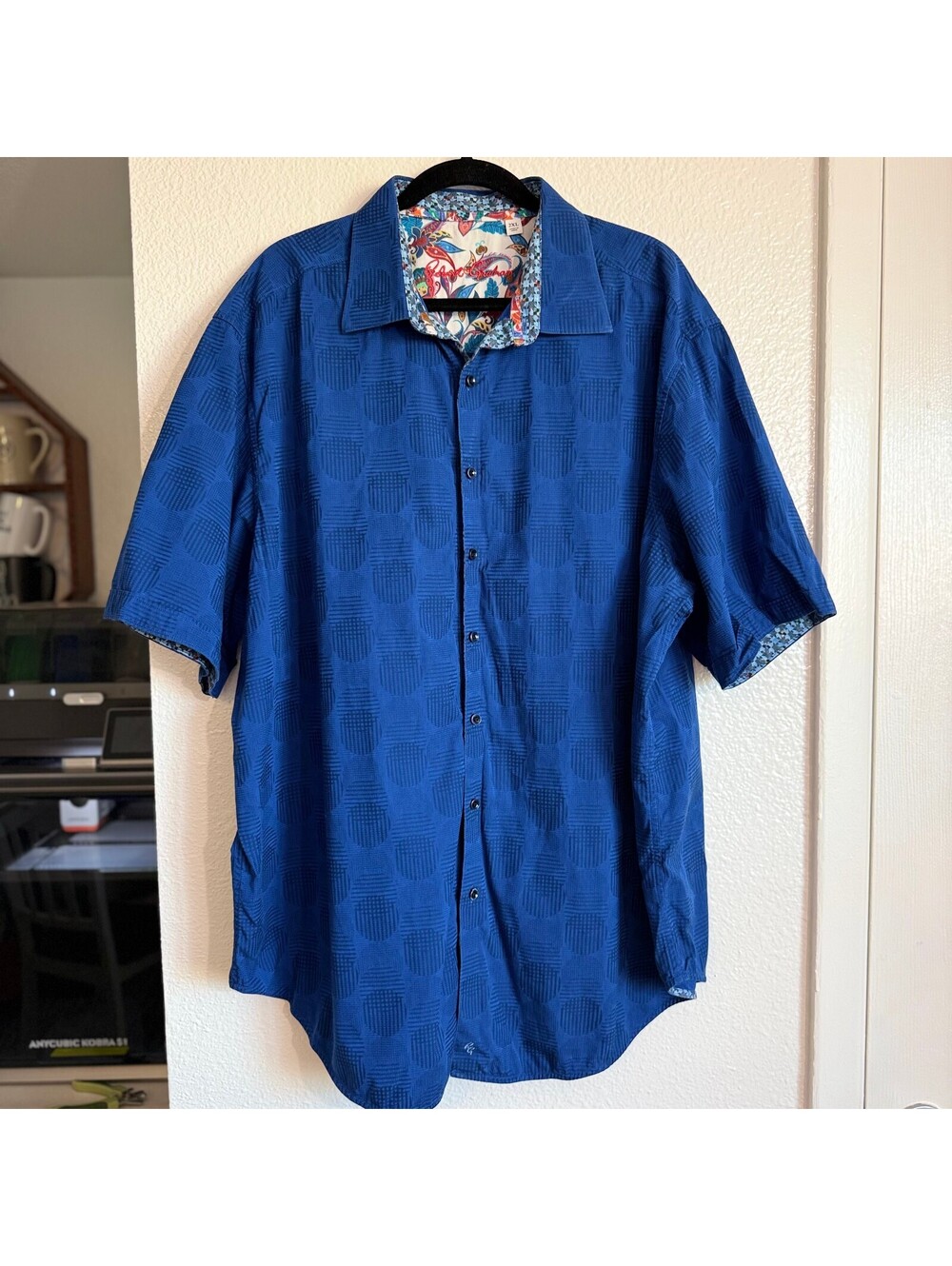 Robert Graham 2XL Blue Geometric Cotton Button Up Short Sleeve Shirt